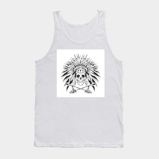 Skull in Indian War Bonnet and Arrows Tattoo Tank Top